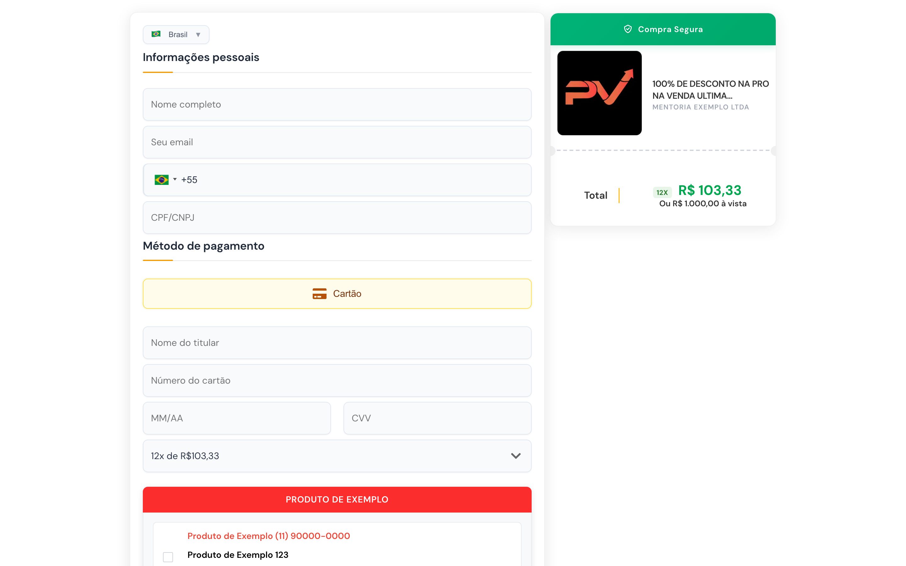 Checkout da Bilion, onde o pagamento é feito