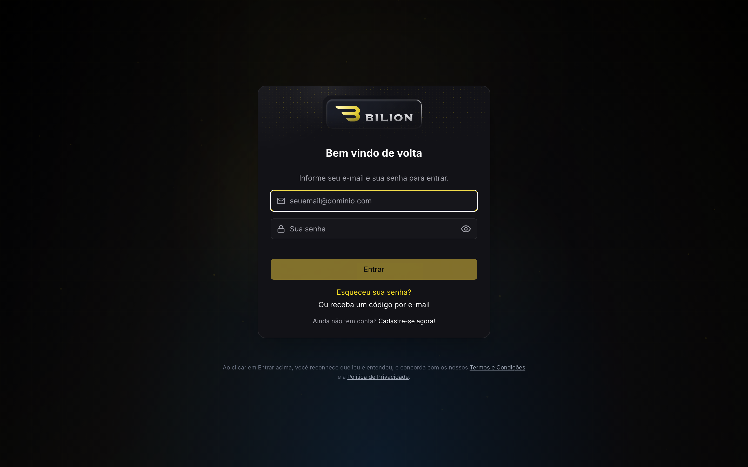 Tela de login com o campo de senha aberto e o link Esqueceu sua senha