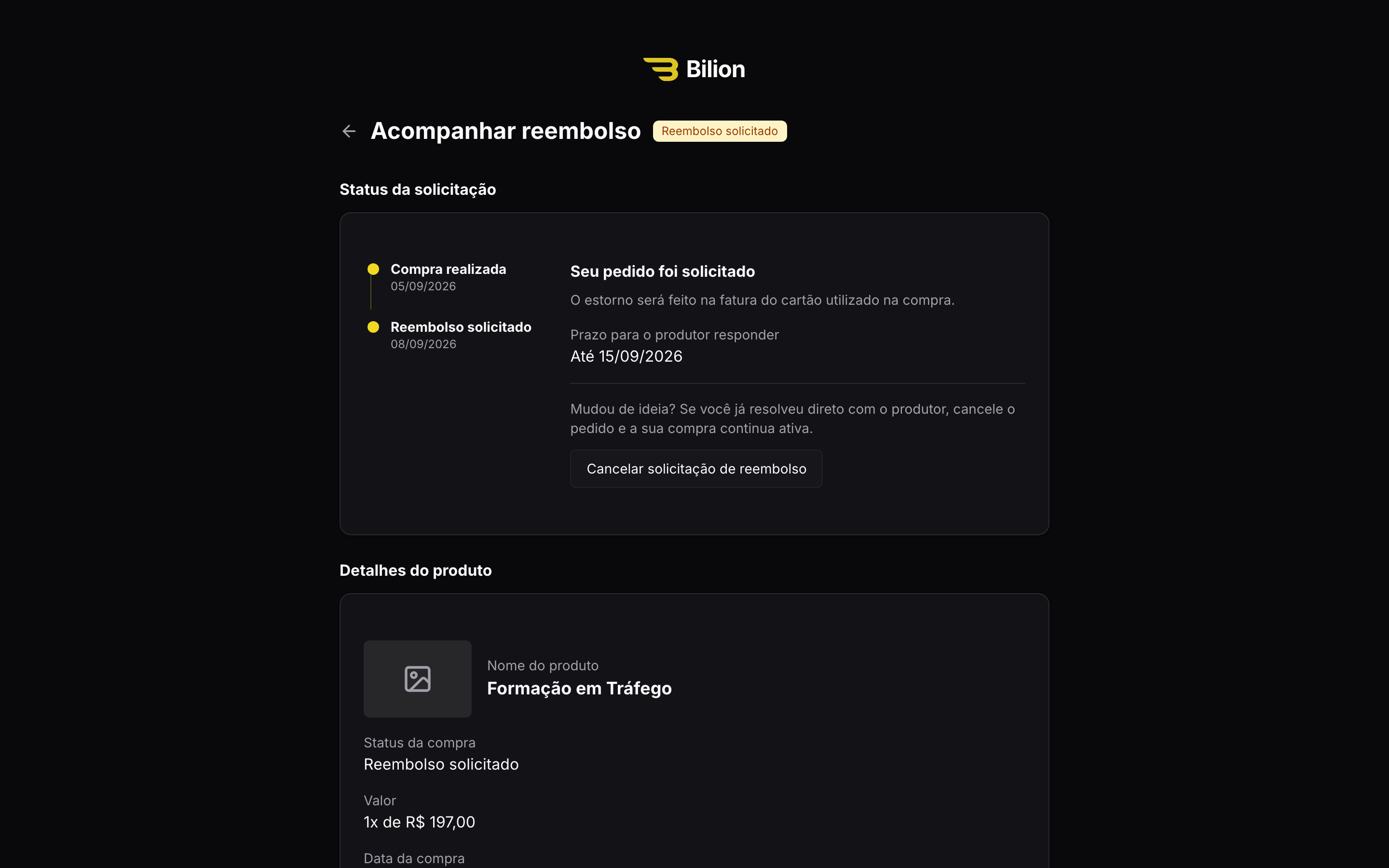 Portal mostrando o andamento de uma solicitação de reembolso