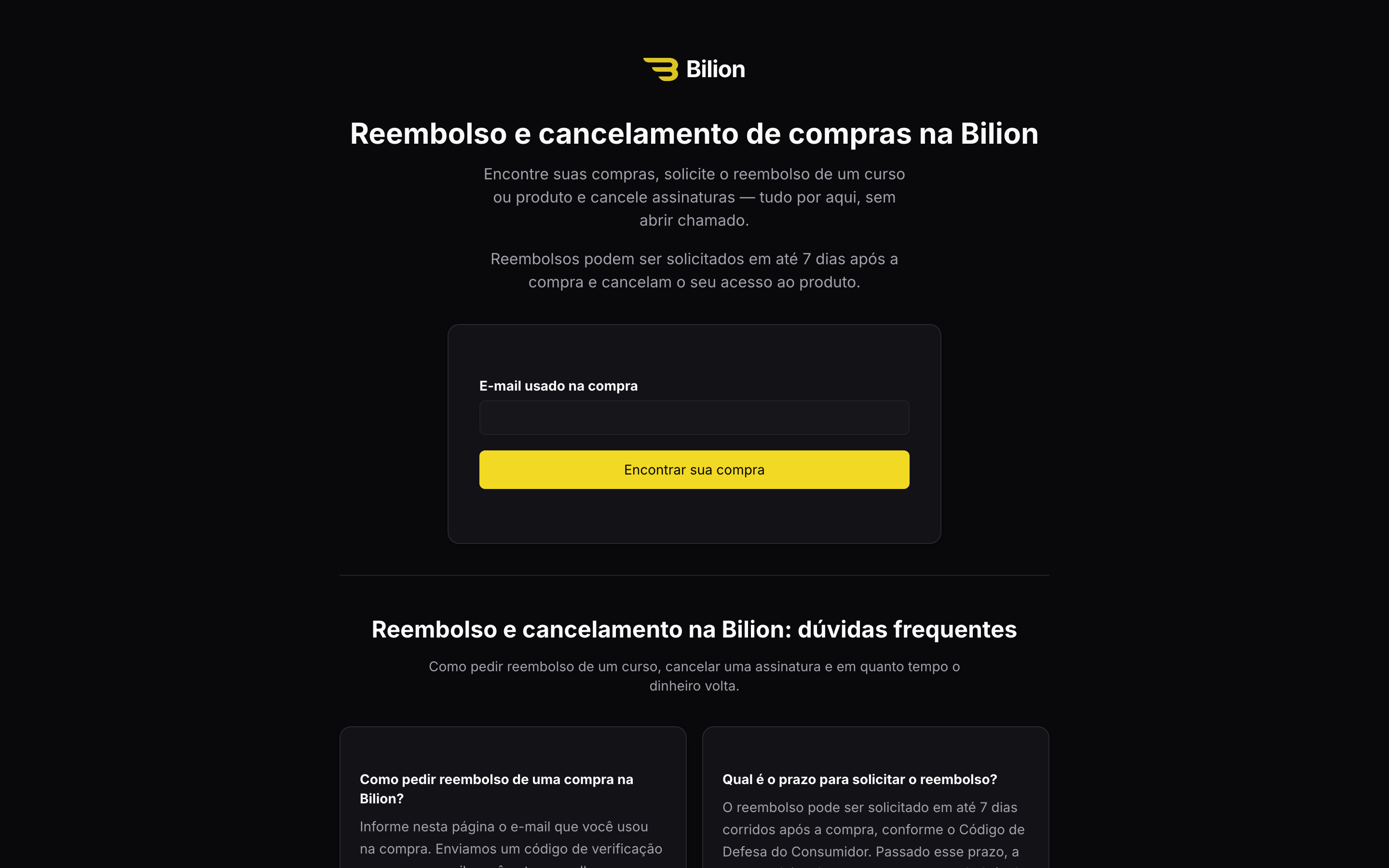 Tela inicial do portal de reembolso, pedindo o e-mail usado na compra